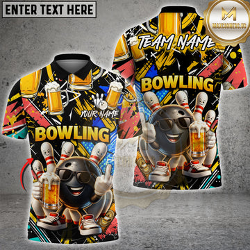 Maxcorners Bowling Ball With Beer Mug Funny Character Personalized Name, Team Name 3D Shirt