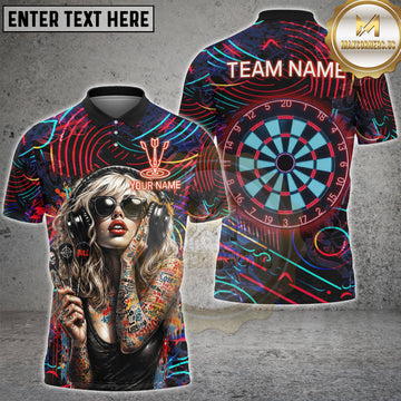 Maxcorners Neon Graffiti Dart DJ Girl Headphone Personalized Name, Team Name 3D Shirt