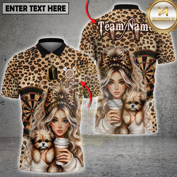 Maxcorners Leopard Print Dart Girl Bow Coffee Style Personalized Name, Team Name 3D Shirt