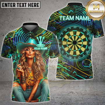 Maxcorners Western Cowgirl Dart Girl Neon Style Personalized Name, Team Name 3D Shirt
