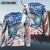 Maxcorners Angry Chinook Fishing American Flag Pattern Personalized Name, Team Name 3D Long Sleeve Shirt