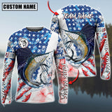 Maxcorners Angry Marlin Fishing American Flag Pattern Personalized Name, Team Name 3D Long Sleeve Shirt