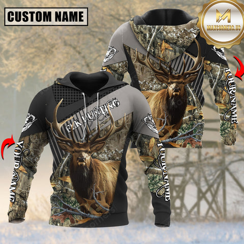 Maxcorners Elk Hunting Camo Classic Custom Name Shirt 3D All Over Printed Clothes