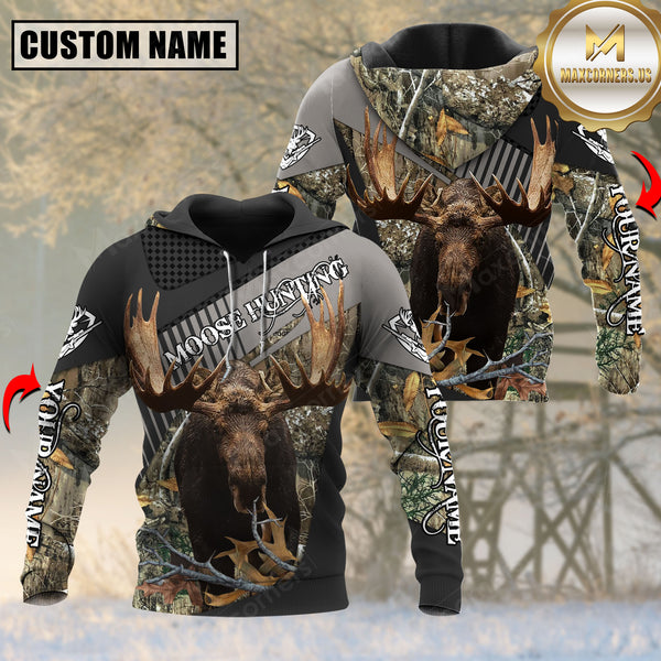 Maxcorners Moose Hunting Camo Classic Custom Name Shirt 3D All Over Printed Clothes