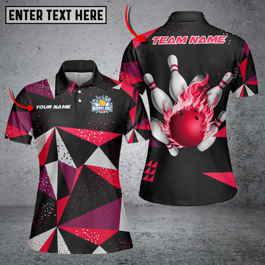 Maxcorners Bowling & Pins Flame Pool Event Jersey Multicolor Option Customized Name, Team Name 3D Shirt For Women (4 Colors)