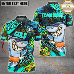 Maxcorners Golf Funny Shark Graffiti Multicolor Option Customized Name, Team Name 3D Polo Shirt