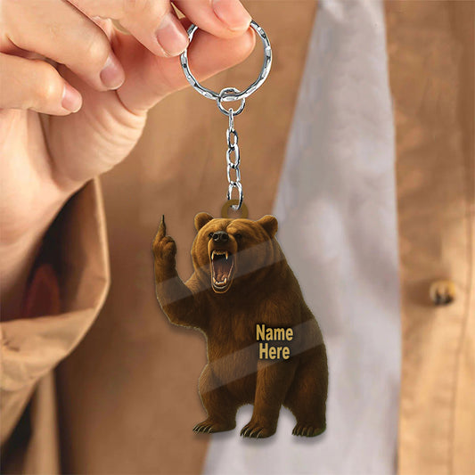 Maxcorners Personalized Funny Bear Fukin' Finger Hunting Acrylic Christmas Ornament And Keychain Custom Gift For Hunters 2D Flat