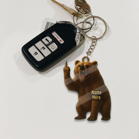 Maxcorners Personalized Funny Bear Fukin' Finger Hunting Acrylic Christmas Ornament And Keychain Custom Gift For Hunters 2D Flat