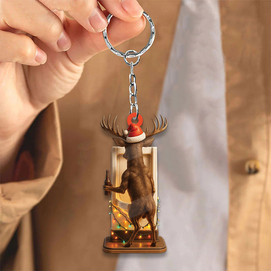 Maxcorners Personalized Acrylic Deer Christmas Ornament - Funny Buck with Santa Hat Drinking Beer by Urinal Holiday Decor LM0411