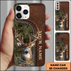 Maxcorners Deer Hunting Brown Leather Pattern Personalized Name Phone Case (4 colors)