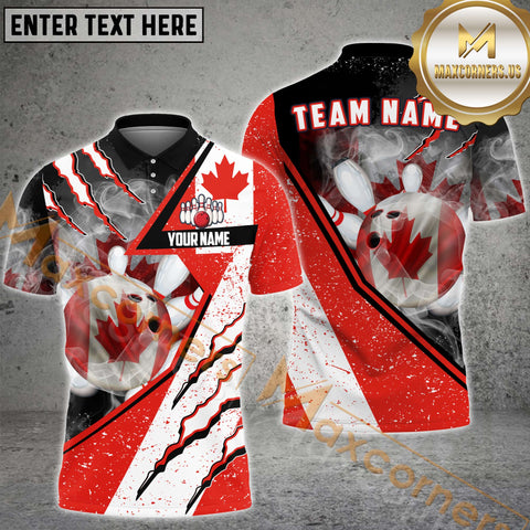 Maxcorners Canadian Flag Bowling Jersey Customized Name, Team Name 3D Polo Shirt