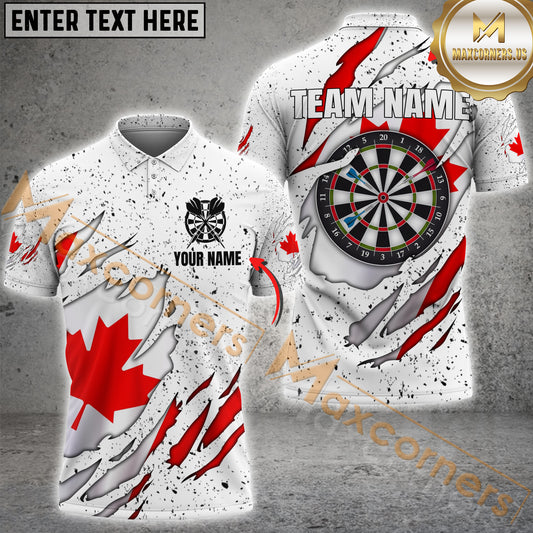 Maxcorners White Grunge Canadian Flag Darts Jersey Customized Name, Team Name 3D Polo Shirt