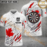 Maxcorners White Grunge Canadian Flag Darts Jersey Customized Name, Team Name 3D Polo Shirt