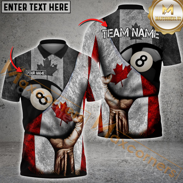 Maxcorners Ball 8 Pool Canadian Flag Billiard Jersey Customized Name, Team Name 3D Polo Shirt