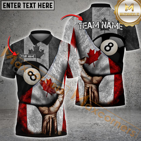 Maxcorners Ball 8 Pool Canadian Flag Billiard Jersey Customized Name, Team Name 3D Polo Shirt