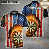 Maxcorners Us Flag Dartboard Flame Darts Jersey Customized Name, Team Name 3D Polo Shirt