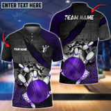 Maxcorners Bowling & Pins Crack Multicolor Option Customized Name, Team Name 3D Polo Shirt (4 Colors)