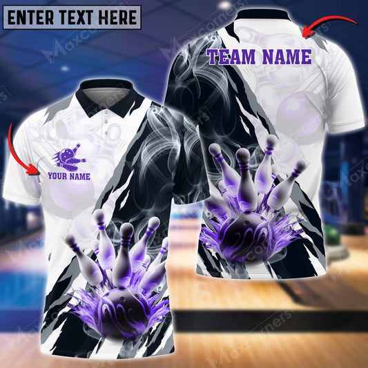 Maxcorners Bowling & Pins Sport Jerseys Multicolor Option Customized Name, Team Name 3D Polo Shirt (4 Colors)