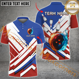 MaxCorners Bowling And Pins Red, White And Blue Flame Customized Name, Team Name 3D Polo Shirt Unisex