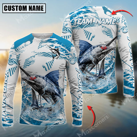 Maxcorners Marlin Fishing Blue Water Jersey Sun Protection Personalized Name, Team Name Long Sleeve Shirt