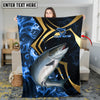 Maxcorners Fishing Blue Ocean Wave & Gold Geometric Personalized Name 3D Blanket