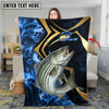 Maxcorners Fishing Blue Ocean Wave & Gold Geometric Personalized Name 3D Blanket