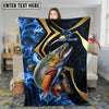 Maxcorners Fishing Blue Ocean Wave & Gold Geometric Personalized Name 3D Blanket