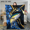 Maxcorners Fishing Blue Ocean Wave & Gold Geometric Personalized Name 3D Blanket
