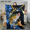 Maxcorners Fishing Blue Ocean Wave & Gold Geometric Personalized Name 3D Blanket