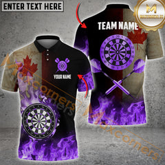 Maxcorners Darts Candian Flag Dartboard Flame Multicolor Options Personalized Name, Team Name 3D Shirt