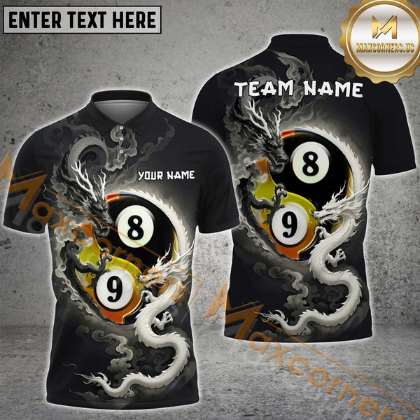 Maxcorners Billiard Black And White Dragon Couple Multicolor Options Personalized Name, Team Name 3D Shirt