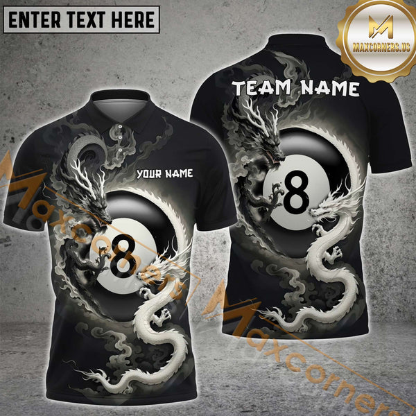 Maxcorners Billiard Black And White Dragon Couple Multicolor Options Personalized Name, Team Name 3D Shirt