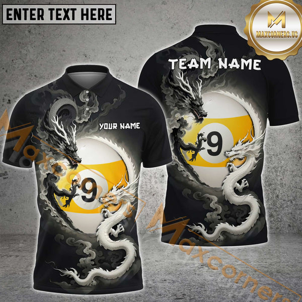 Maxcorners Billiard Black And White Dragon Couple Multicolor Options Personalized Name, Team Name 3D Shirt