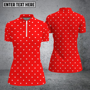 Maxcorners Custom Red White Hearts Stand Collar Zipper Polo Shirts For Women for Norma Gaddison