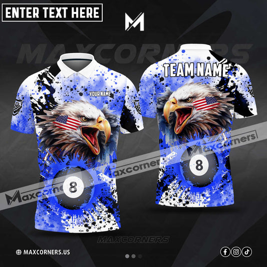 Maxcorners Billiards Ball 8 Eagle American Flag Paint Pattern Multicolor Options Personalized Name, Team Name 3D Polo Shirt (4 Colors)