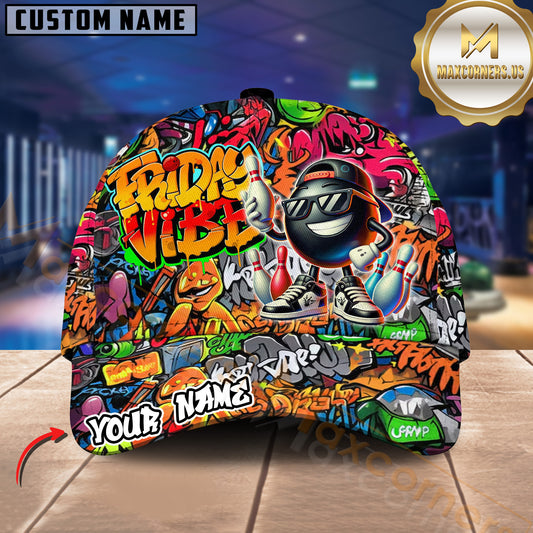 Maxcorners Bowling Friday Vibe Graffiti Street Style Multicolor Personalized Name 3D Cap