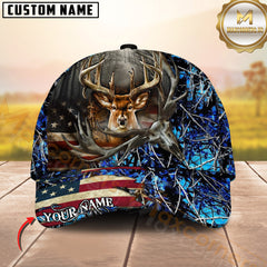 Maxcorners Personalized American Flag Forest Camo Deer Hunting 3D Cap, Perfect Gift for Hunter