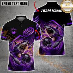 Maxcorners Shark Attack Premium Bowling Jersey Multicolor Option Customized Name, Team Name 3D Polo Shirt