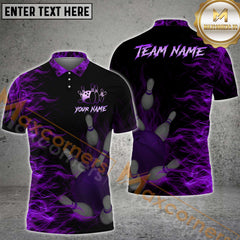 Maxcorners Bowling Flame Multicolor Options Personalized Name, Team Name 3D Shirt