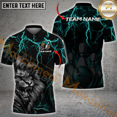 Maxcorners Bowling Lion Thunder Lightning Multicolor Options Personalized Name, Team Name 3D Shirt