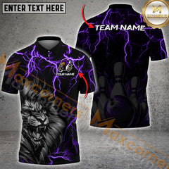 Maxcorners Bowling Lion Thunder Lightning Multicolor Options Personalized Name, Team Name 3D Shirt