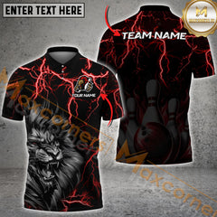 Maxcorners Bowling Lion Thunder Lightning Multicolor Options Personalized Name, Team Name 3D Shirt
