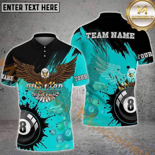 Maxcorners Billiard Vibrant Eagle Multicolor Options Personalized Name, Team Name 3D Shirt