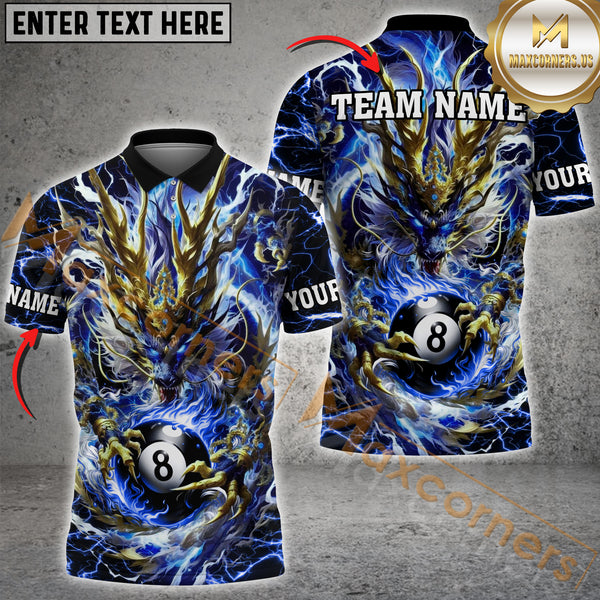 Maxcorners Billiard Mystic Storm Dragon 8-Ball Multicolor Personalized Name, Team Name 3D Shirt