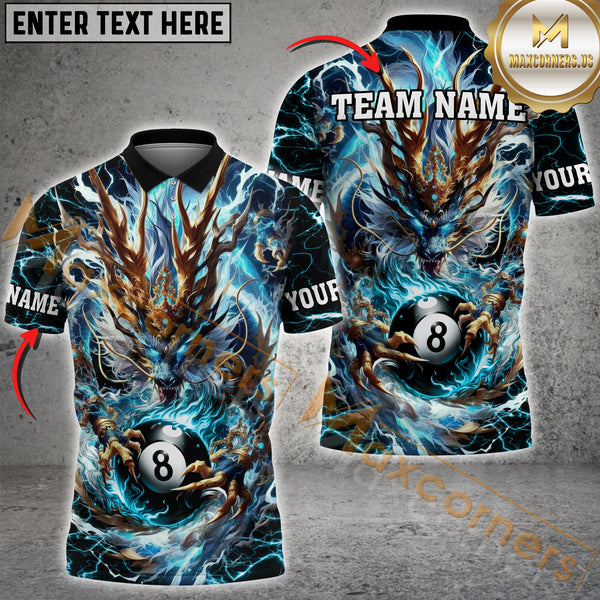 Maxcorners Billiard Mystic Storm Dragon 8-Ball Multicolor Personalized Name, Team Name 3D Shirt