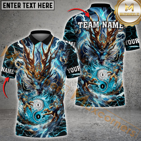 Maxcorners Billiard Mystic Storm Dragon Yin Yang Multicolor Personalized Name, Team Name 3D Shirt