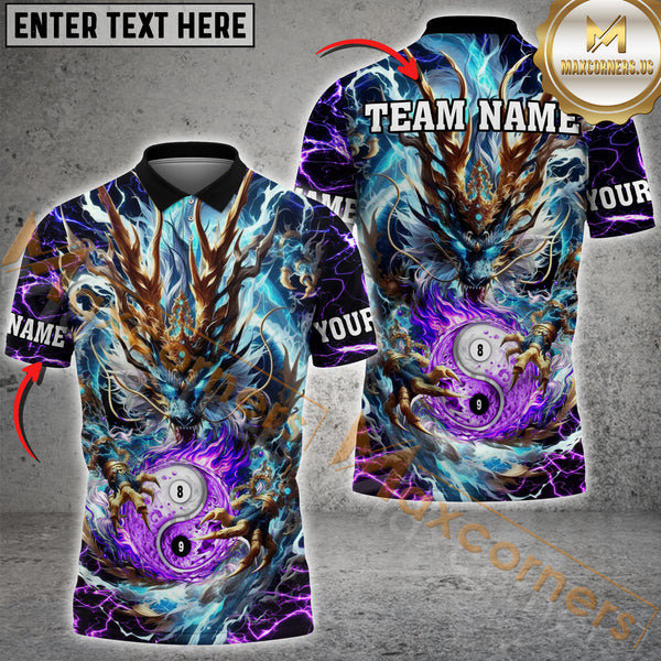 Maxcorners Billiard Mystic Storm Dragon Yin Yang Multicolor Personalized Name, Team Name 3D Shirt
