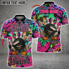 Maxcorners Bowling “Split Personality” Graffiti Style Multicolor Customized Name, Team Name 3D Shirts