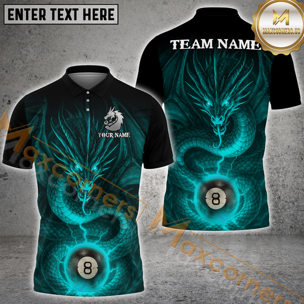 Maxcorners Billiard Crimson Dragon with 8-Ball Multicolor Personalized Name, Team Name 3D Shirt