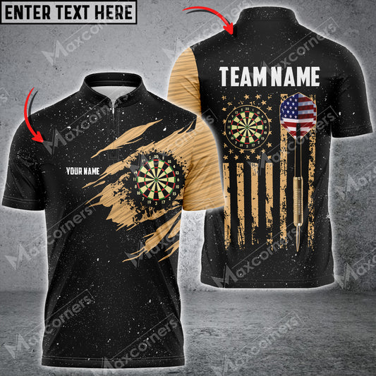 Maxcorners Darts USA Flag Golden Mutilcolor Options Personalized Name, Team Name 3D Polo Shirt